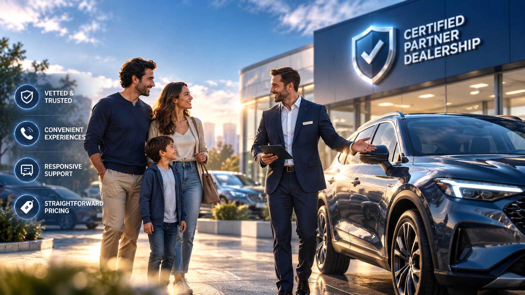 Family greeted at a Certified Partner dealership